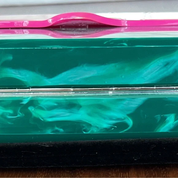 EDIE PARKER Malachite & Pink Acrylic Box Bag Tortoise Chain Hardbody Lady RARE - Picture 9 of 12